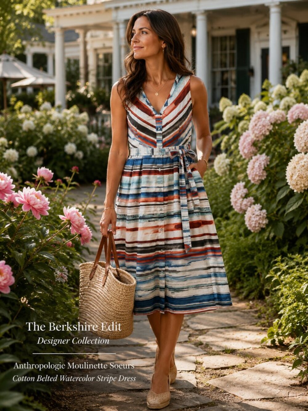 Anthropologie Moulinette Soeurs Cotton Belted Watercolor Stripe Dress 6